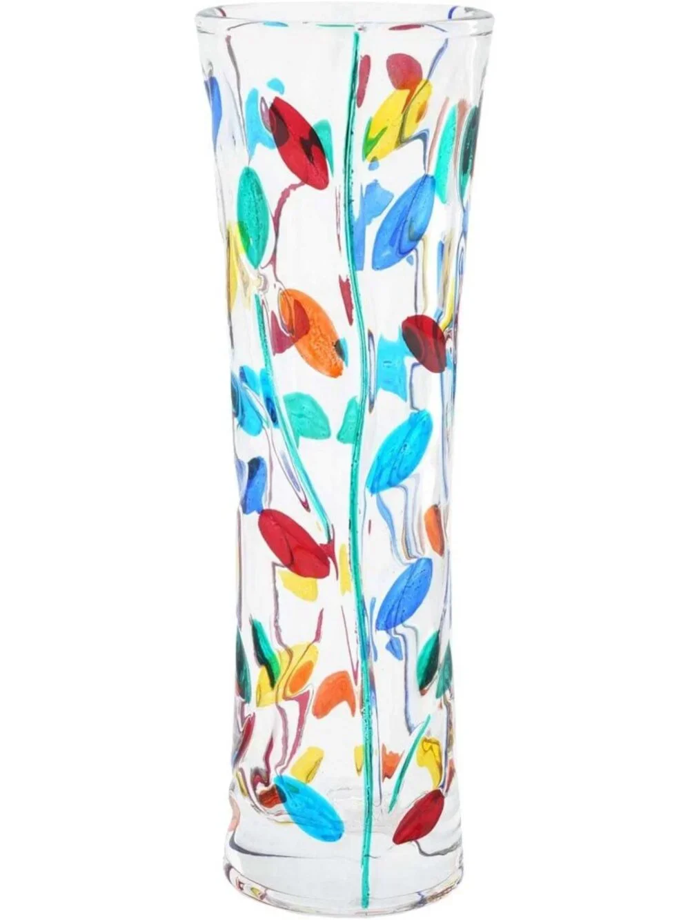 Handmade Murano Crystal Flower Vase - Multicolor Tree Leaves Design, 7.5